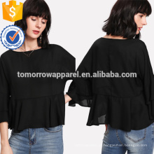 Preto em camadas plissado manga top OEM / ODM fabricação atacado moda feminina vestuário (tad700t)